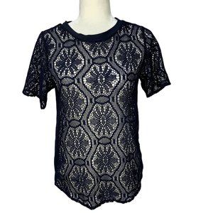 Banana Republic Floral Lace Blouse Blue Top Small